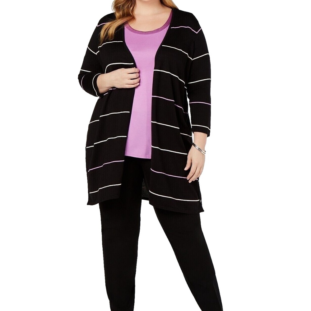 COPY - Alfani Women's Black Piped Stripe Open Front Cardigan Plus Size 2X